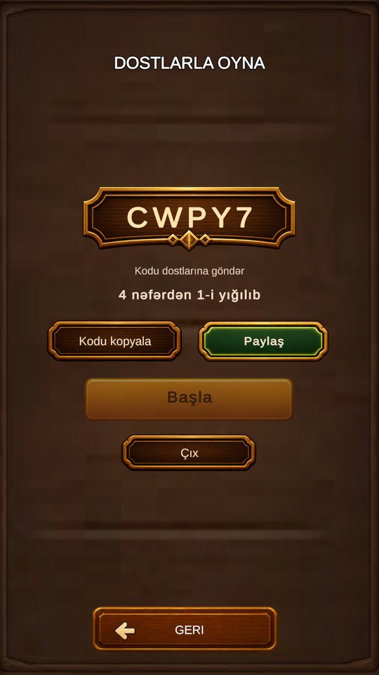 Dostlar üçün masa və dəvət kodu