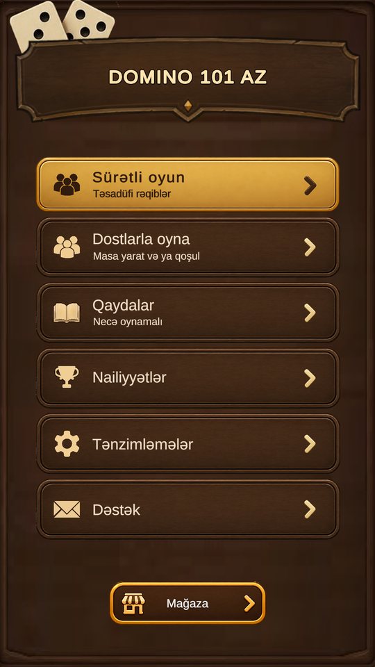Domino Az oyununun baş menüsü
